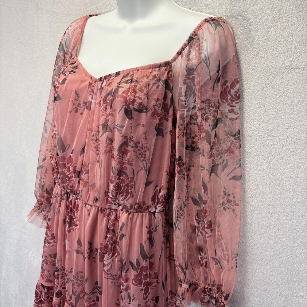 Candalite Sheer Tiered Maxi Dress Womens M Pink Floral Whimsical Romantic Flowy - Picture 11 of 14